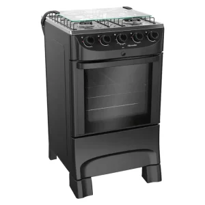 Fogão Mueller MFI4BB 4 Bocas Automático Mesa de Inox Forno 48,1L - Preto Fosco - Bivolt