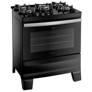 Fogão Atlas 5 Bocas Agile Glass Automático Mesa de Vidro Forno 86,5L - Preto - Bivolt